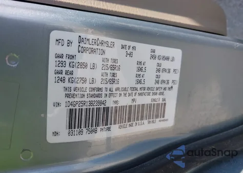 2003 Dodge Caravan Se z USA, uszkodzony, nr VIN 1D4GP25R13B239842